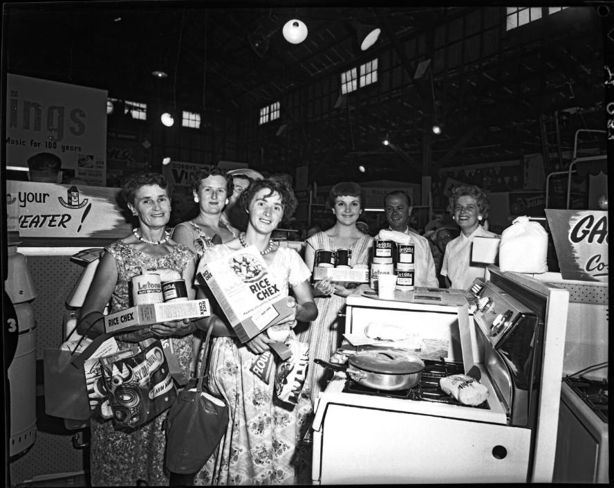 Group of women at whitegoods display at Newcastle Show, Broadmeadow, NSW, 1959. Hannan Photographic Archive. Source: Hunter Living Histories