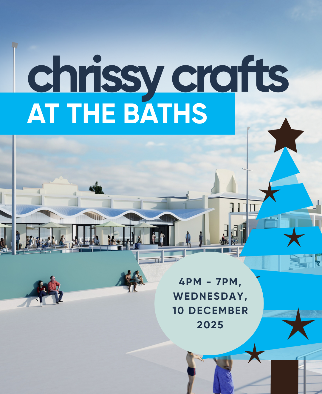 Chrissy crafts at the baths. 4pm-7pm, X December 2025